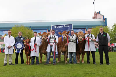 interbreed champion group of three from left raymond crawford ulster bank rep jonathan mulligan stephen crawford, john smyth and herbie crawford with pearce hughes from asda who sponsored the award