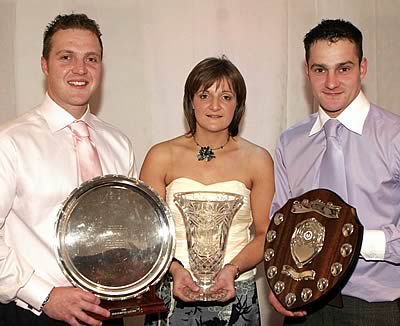 Raymond and Stephen Crawford with their sister Elizabeth Rodgers who won the award, awarded by the chairman of the club for the person who helps out and works the hardest for the club in the year. Elizabeth is secetary of the NI Limousin club