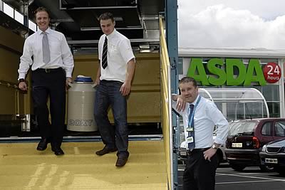 Crawfords making a delivery to Asda's Enniskillen branch under the guidance of store manager Peter Beckett.